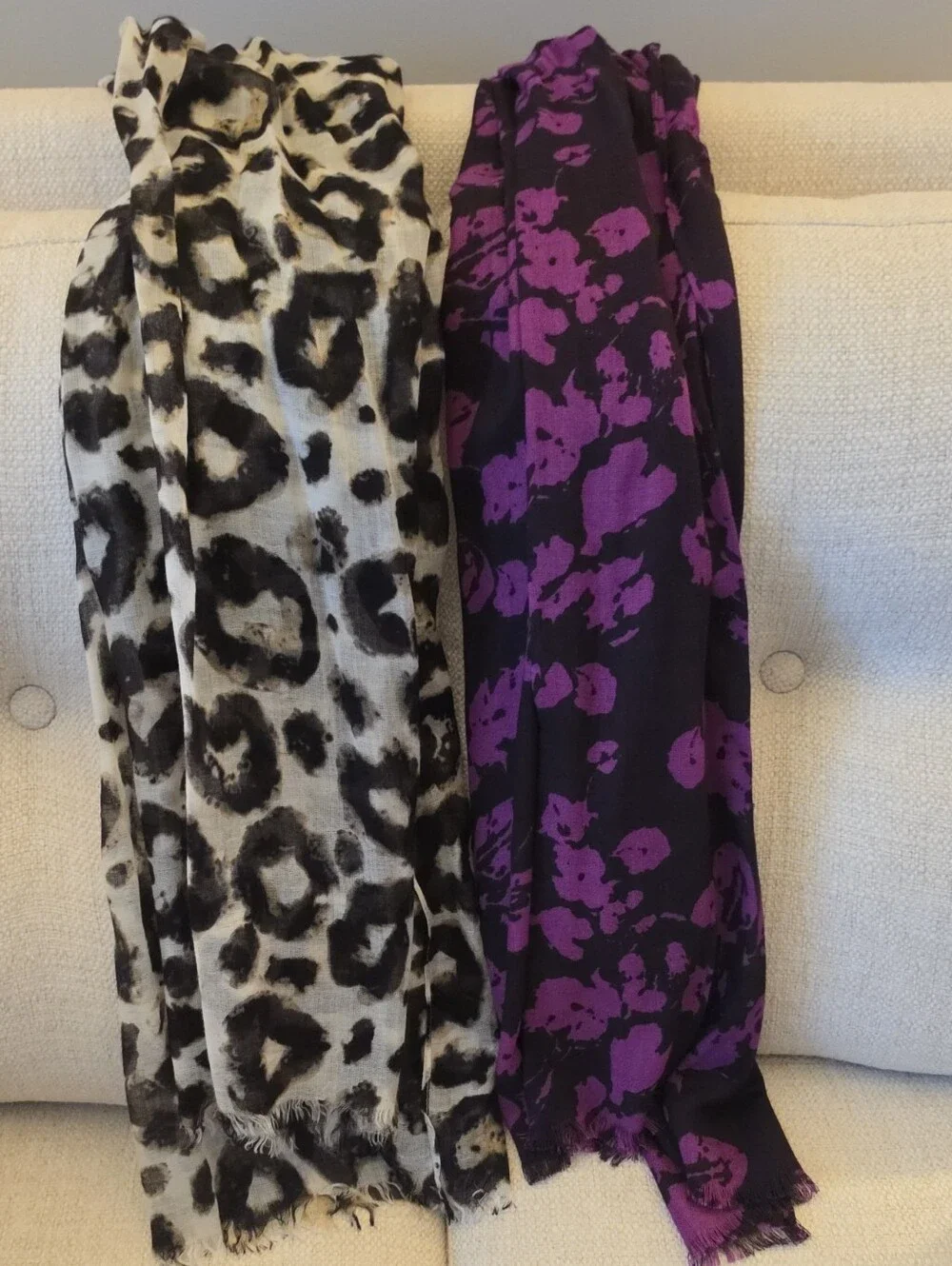 Pair of Print Scarves - Black & White + Pink & Purple